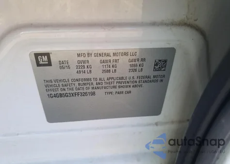 2015 Buick Lacrosse z USA, uszkodzony, nr VIN 1G4GB5G3XFF326198